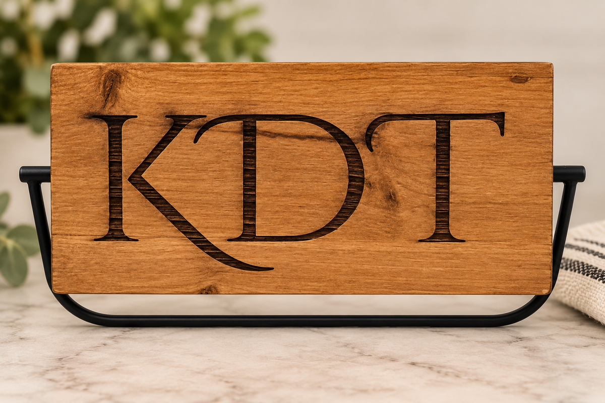 Personalized engraved cutting board with monogram initials